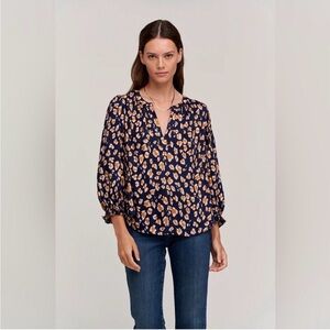 Velvet by Graham & Spencer Navy and Yellow Blouse
